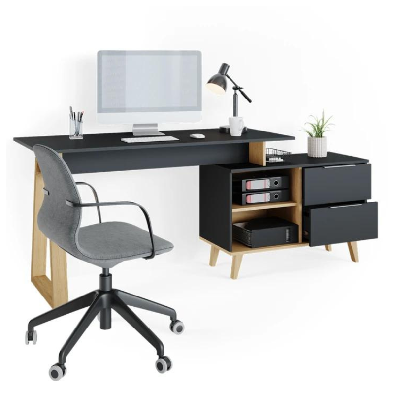 Extended Study Table with storage boxes